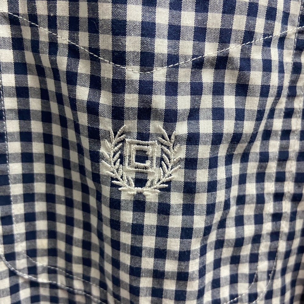 Chaps Men’s Small S Navy and White Gingham Button-Down Shirt